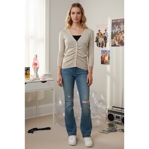 NWT! "Say What" Metallic Knit Button Up Cardigan Sweater Gold/Champagne SZ S